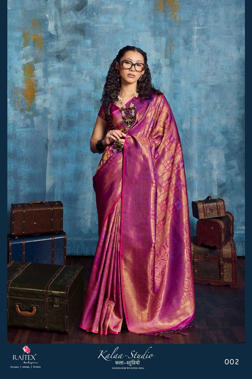 Kalaa Studio By Raj Tex 001 to 006 Series Indian Traditional Wear Collection Beautiful Stylish Fancy Colorful Party Wear & Occasional Wear Satin Crepe Sarees At Wholesale Price